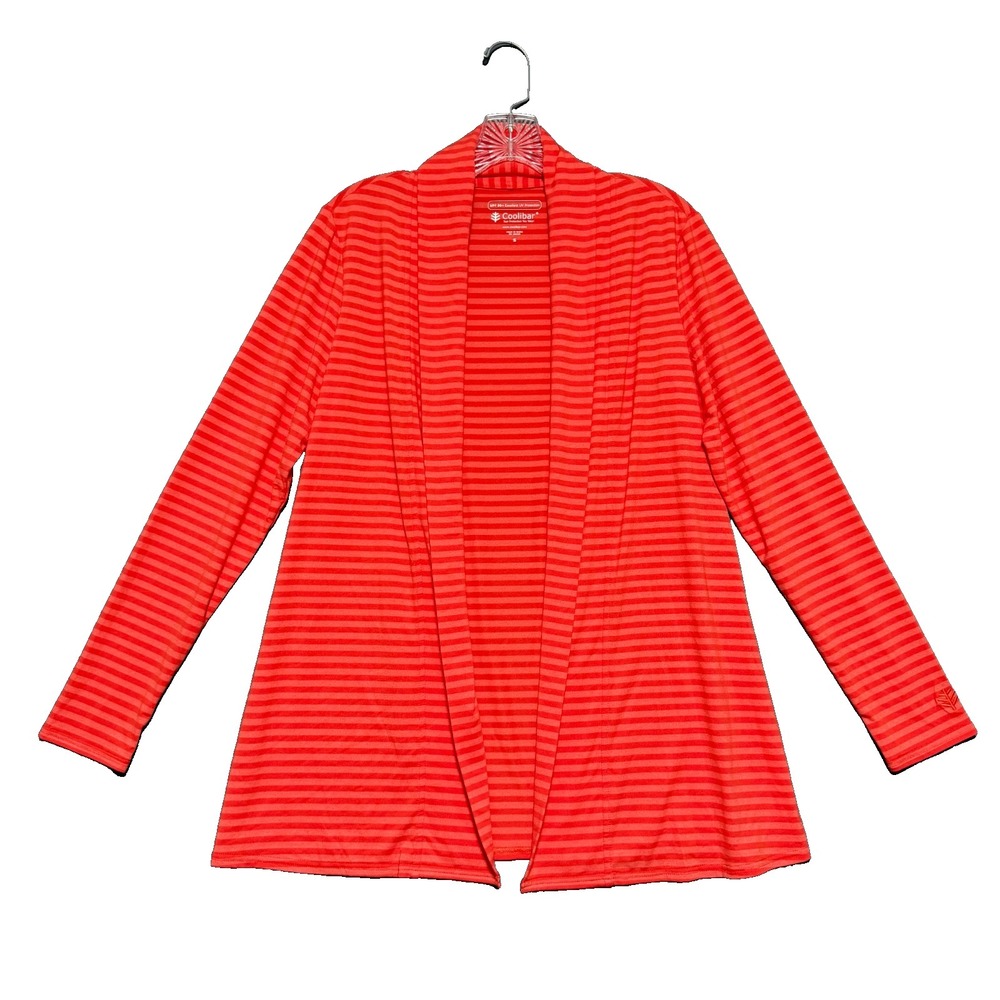 Coolibar Draped Cardigan Womens S Orange Striped UPF 50+ Sun Protection Nautical
